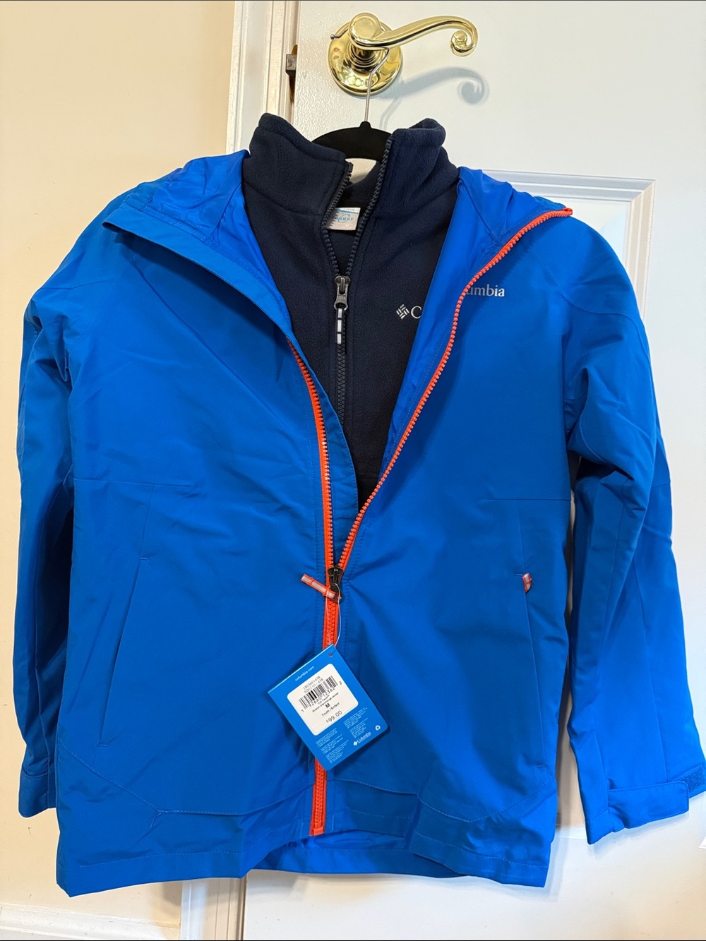 Columbia Kids Blue 3-in1 waterproof Coat with Orange Zipper Accents
